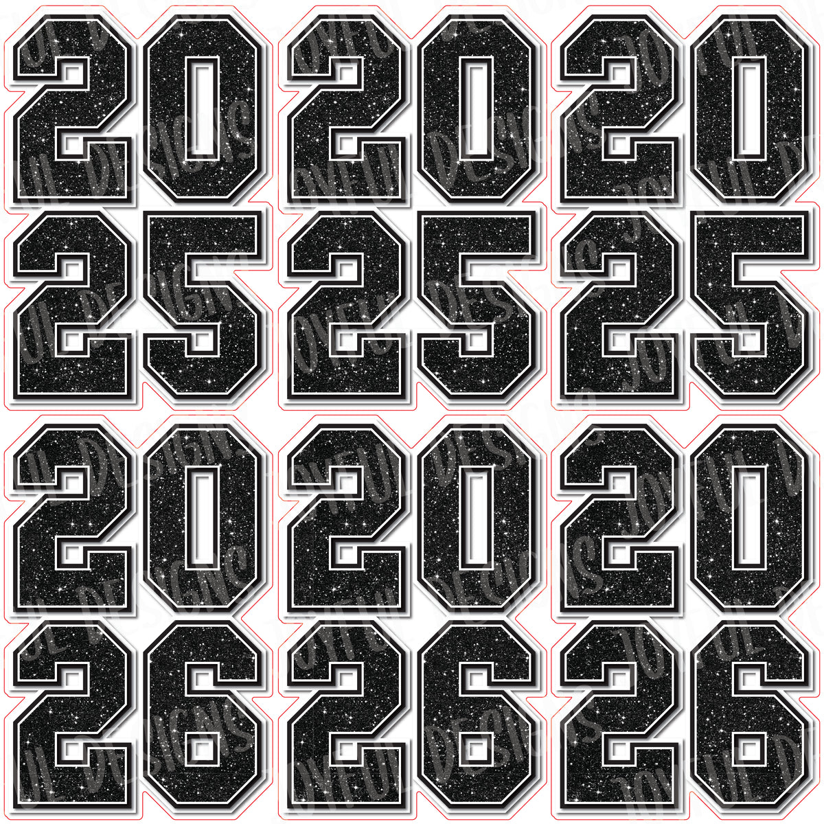 Stacked Years 2025 (x3) and 2026 (x3) half sheet