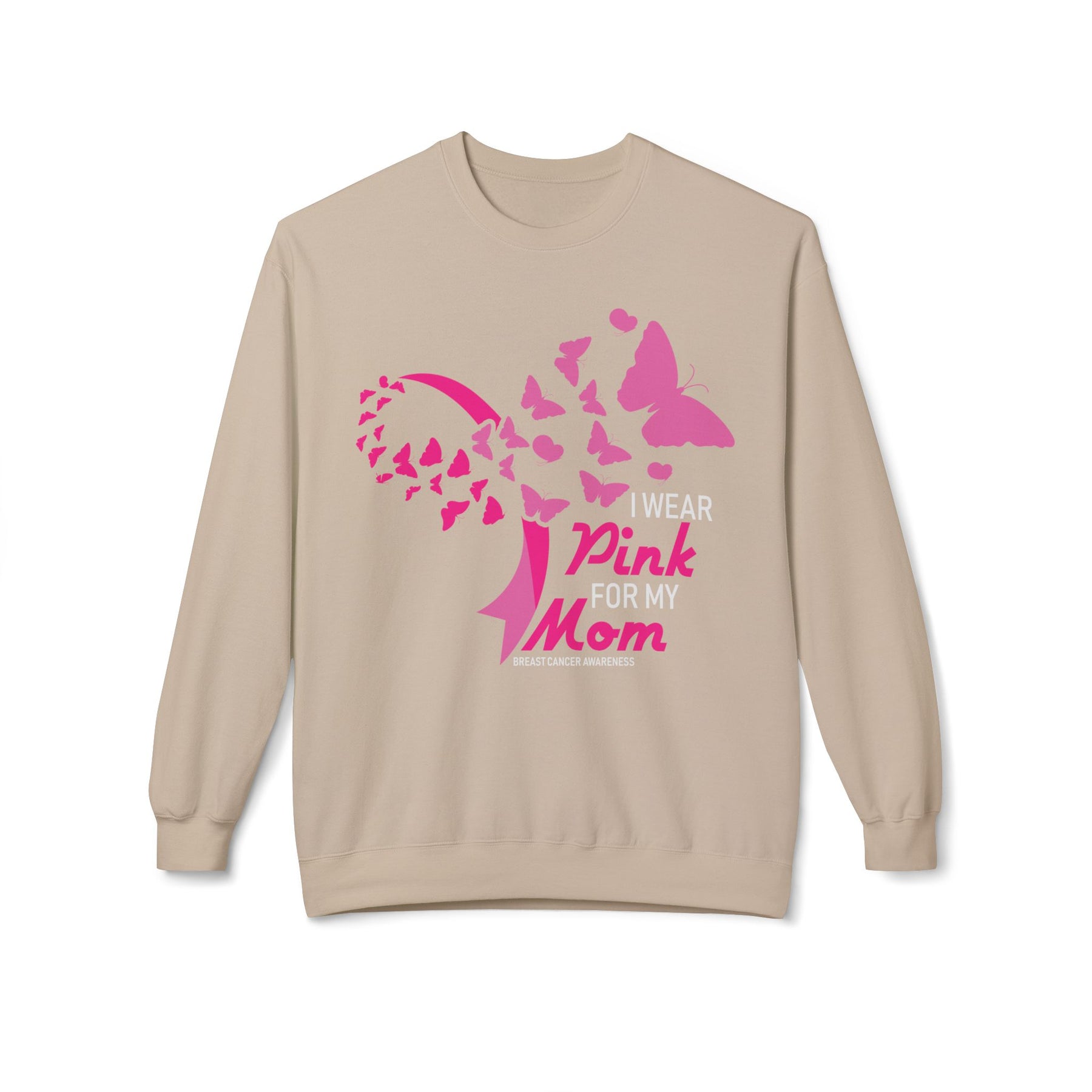 "I Wear Pink For My Mom Breast Cancer Awareness" - Unisex Midweight Softstyle Fleece Crewneck Sweatshirt