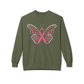 Butterfly Ribbon Breast Cancer Awareness - Unisex Midweight Softstyle Fleece Crewneck Sweatshirt