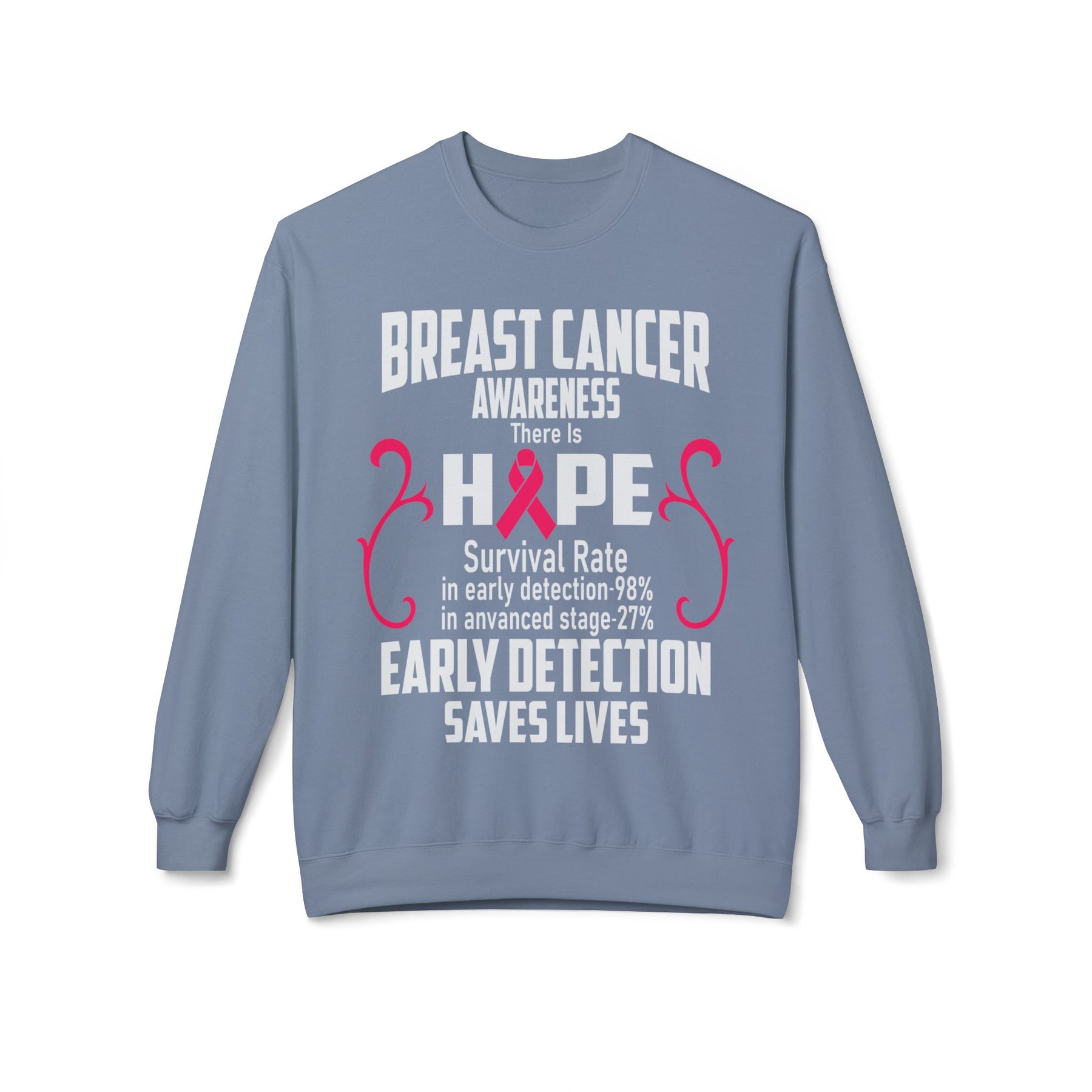 "Breast Cancer Awareness Early Detection Saves Lives" - Unisex Midweight Softstyle Fleece Crewneck Sweatshirt