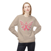 Butterfly Ribbon Breast Cancer Awareness - Unisex Midweight Softstyle Fleece Crewneck Sweatshirt