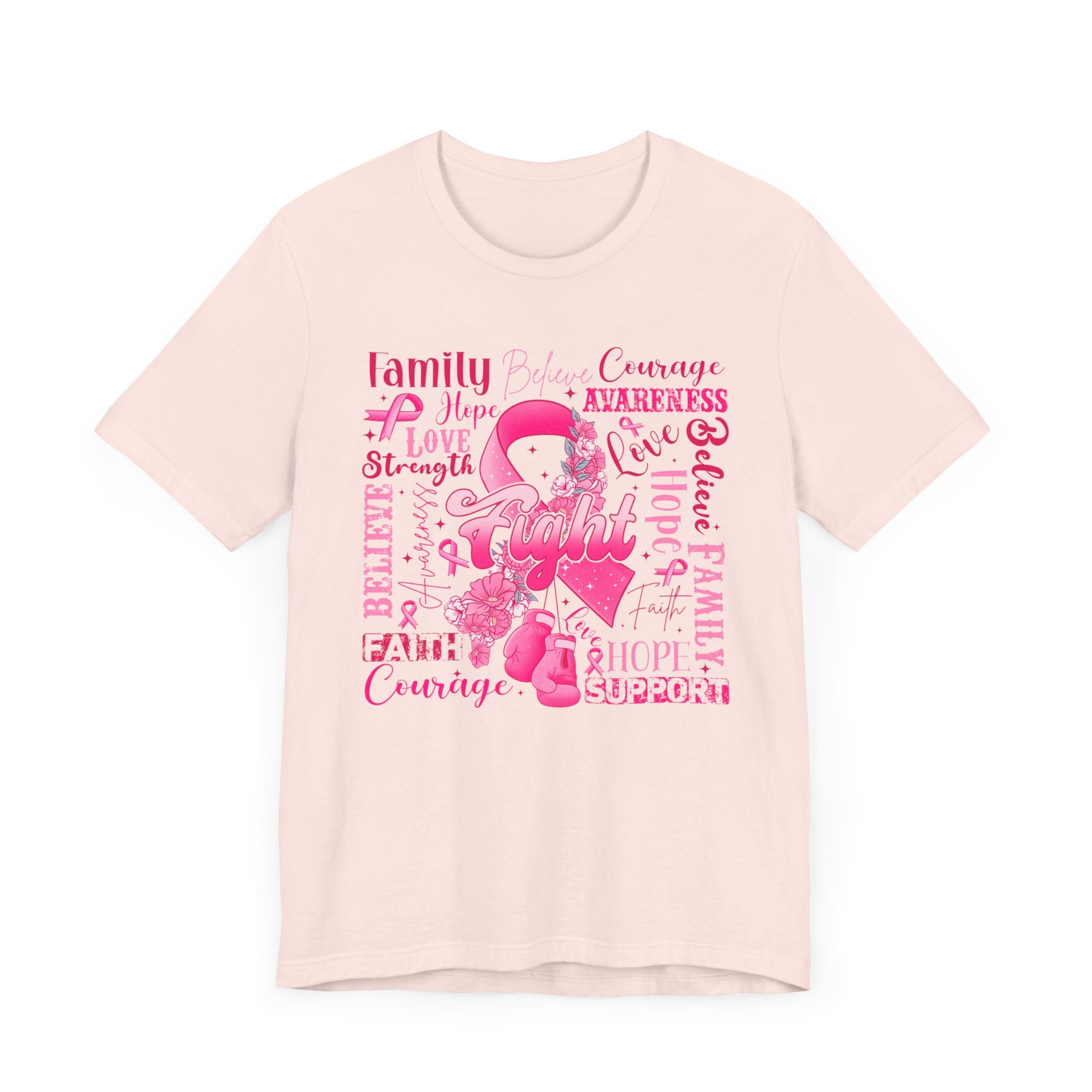 "Fight" Ribbon and Glove Breast Cancer Awareness - Unisex Jersey Short Sleeve Tee