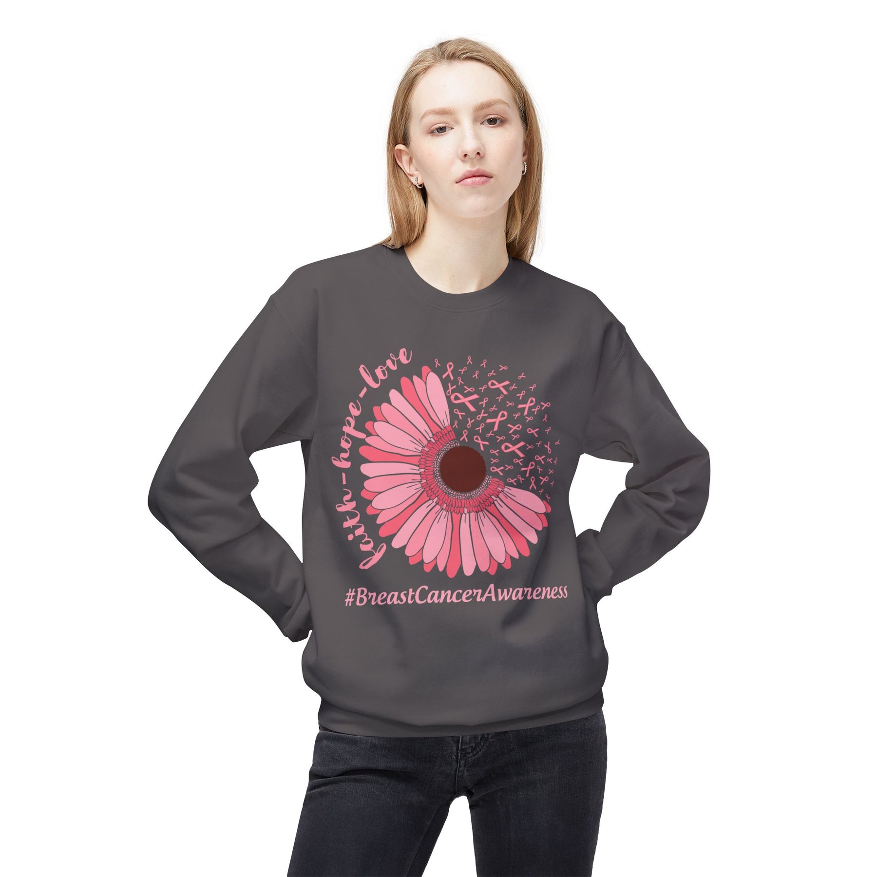 "Faith Hope Love Breast Cancer Awareness" - Unisex Midweight Softstyle Fleece Crewneck Sweatshirt