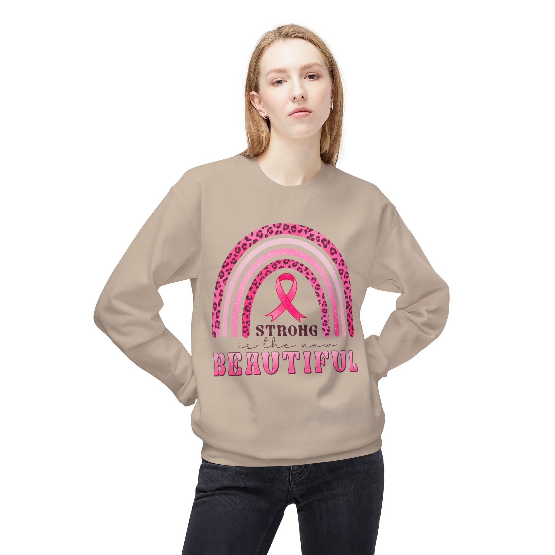 "Strong is the New Beautiful" Breast Cancer Awareness - Unisex Midweight Softstyle Fleece Crewneck Sweatshirt