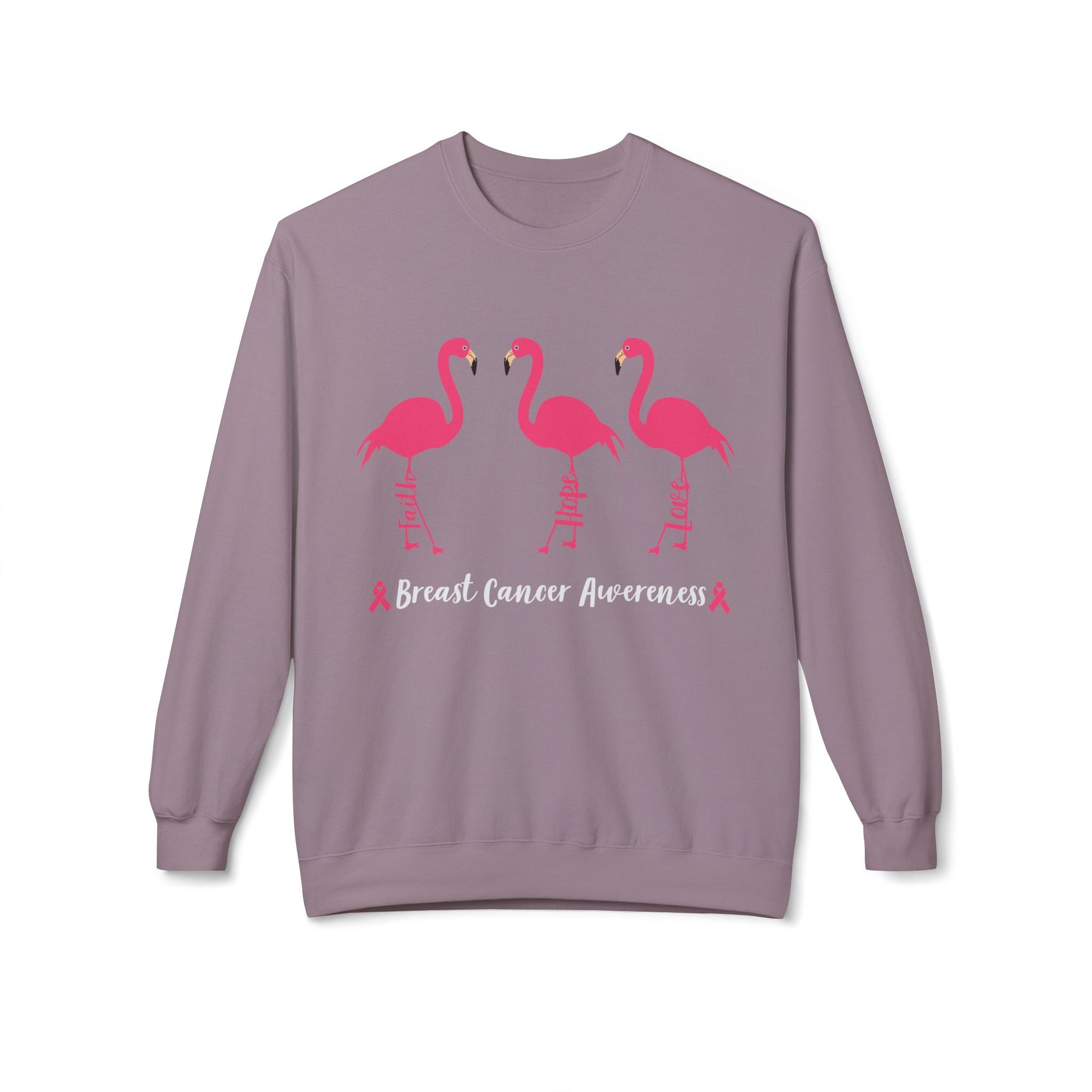 "Faith Hope Love Breast Cancer Awareness" with flamingos - Unisex Midweight Softstyle Fleece Crewneck Sweatshirt