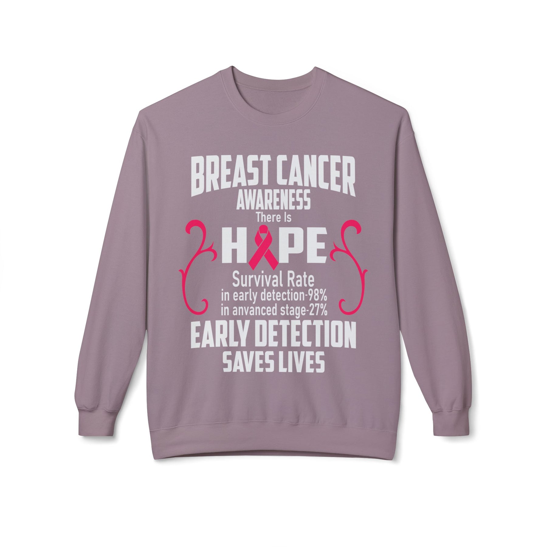 "Breast Cancer Awareness Early Detection Saves Lives" - Unisex Midweight Softstyle Fleece Crewneck Sweatshirt