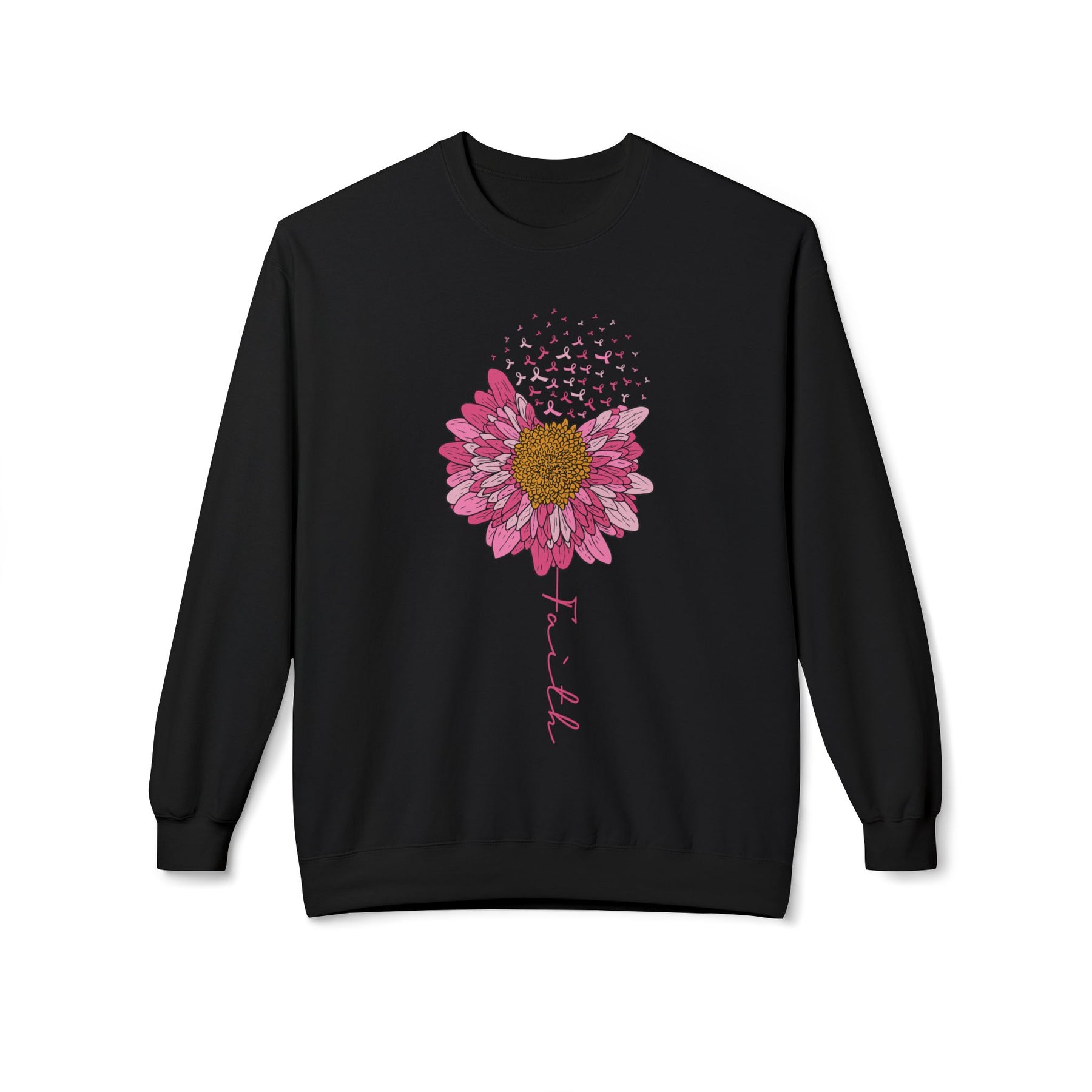 "Faith" Flower and Breast Cancer Ribbons - Unisex Midweight Softstyle Fleece Crewneck Sweatshirt