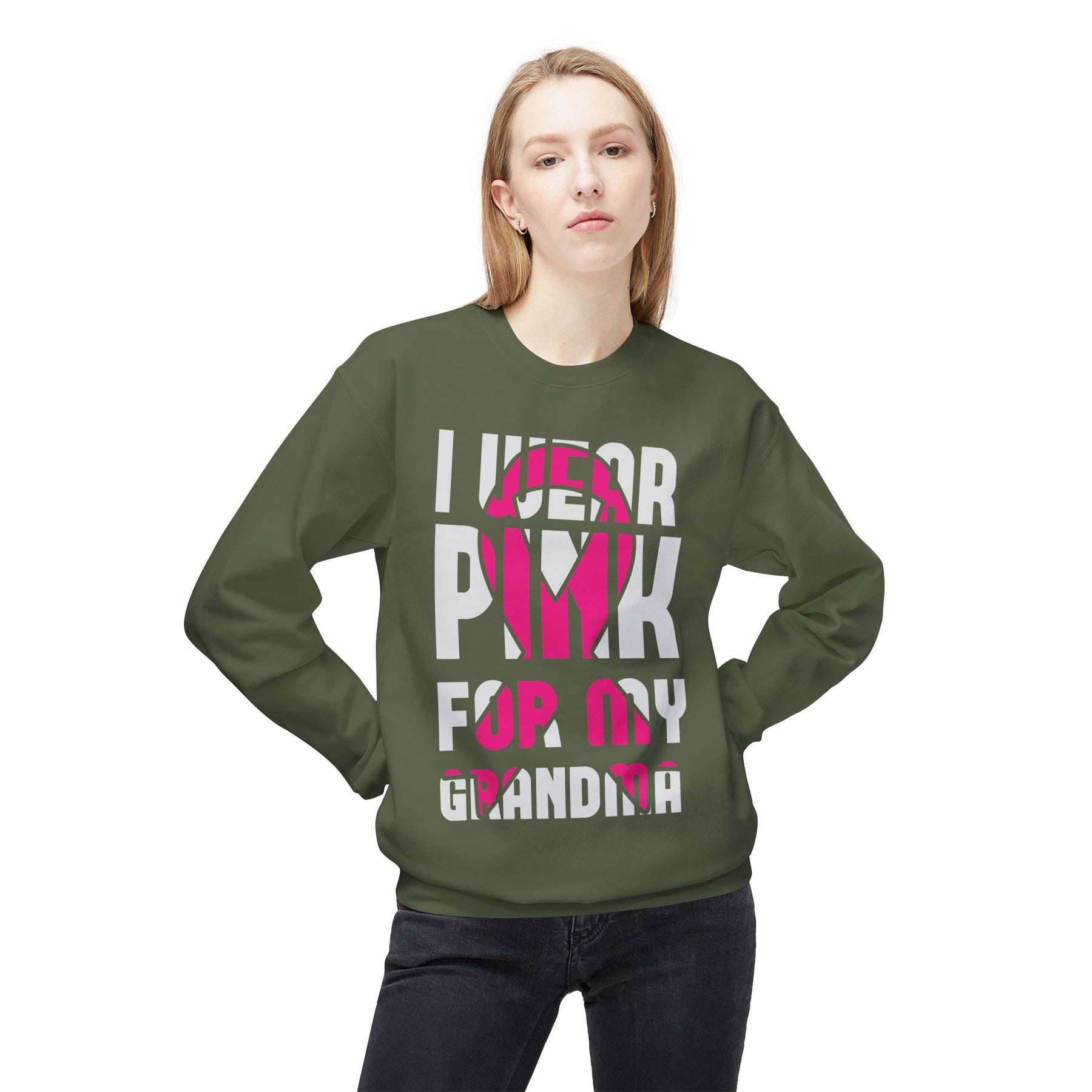 "I Wear Pink For My Grandma" - Unisex Midweight Softstyle Fleece Crewneck Sweatshirt