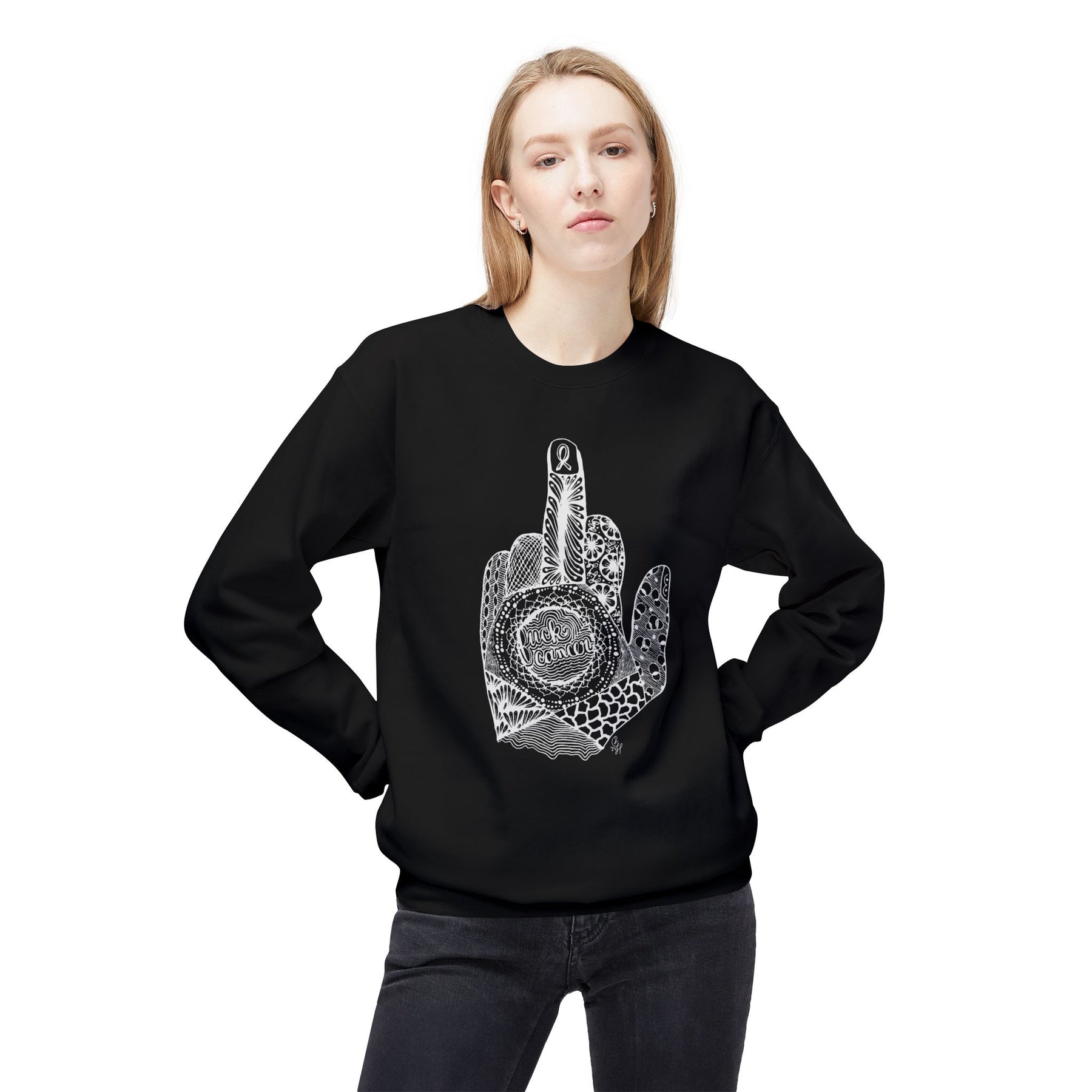 Middle Finger to Cancer - Unisex Midweight Softstyle Fleece Crewneck Sweatshirt