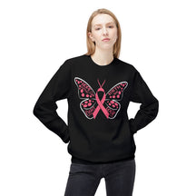 Butterfly Ribbon Breast Cancer Awareness - Unisex Midweight Softstyle Fleece Crewneck Sweatshirt