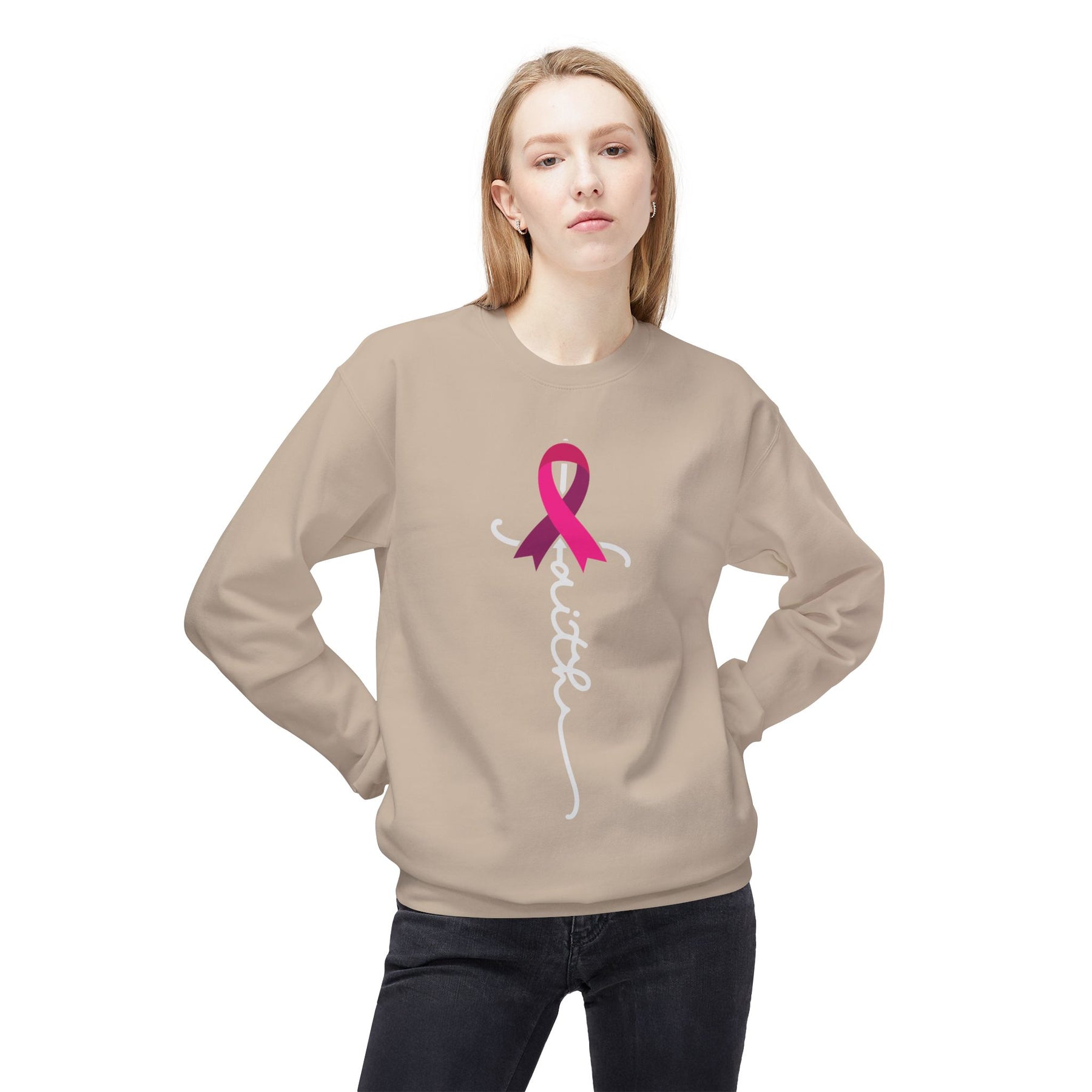 "Faith" Breast Cancer Awareness - Unisex Midweight Softstyle Fleece Crewneck Sweatshirt