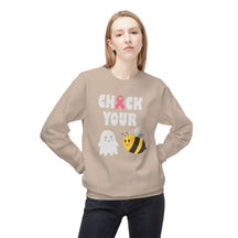 "Check Your 👻 🐝 " Breast Cancer Awareness - Unisex Midweight Softstyle Fleece Crewneck Sweatshirt