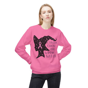 "Cancer Chose the Wrong Witch" Breast Cancer Awareness - Unisex Midweight Softstyle Fleece Crewneck Sweatshirt