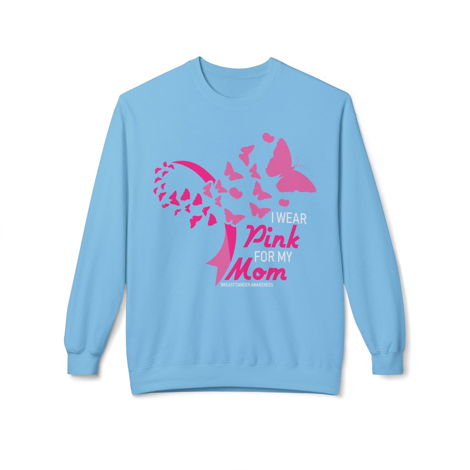 "I Wear Pink For My Mom Breast Cancer Awareness" - Unisex Midweight Softstyle Fleece Crewneck Sweatshirt