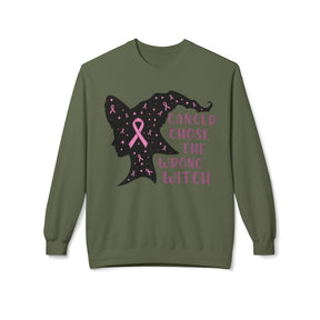 "Cancer Chose the Wrong Witch" Breast Cancer Awareness - Unisex Midweight Softstyle Fleece Crewneck Sweatshirt