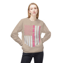 "Breast Cancer Awareness No One Fights Alone" - Unisex Midweight Softstyle Fleece Crewneck Sweatshirt