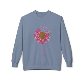 "Faith" Flower and Breast Cancer Ribbons - Unisex Midweight Softstyle Fleece Crewneck Sweatshirt