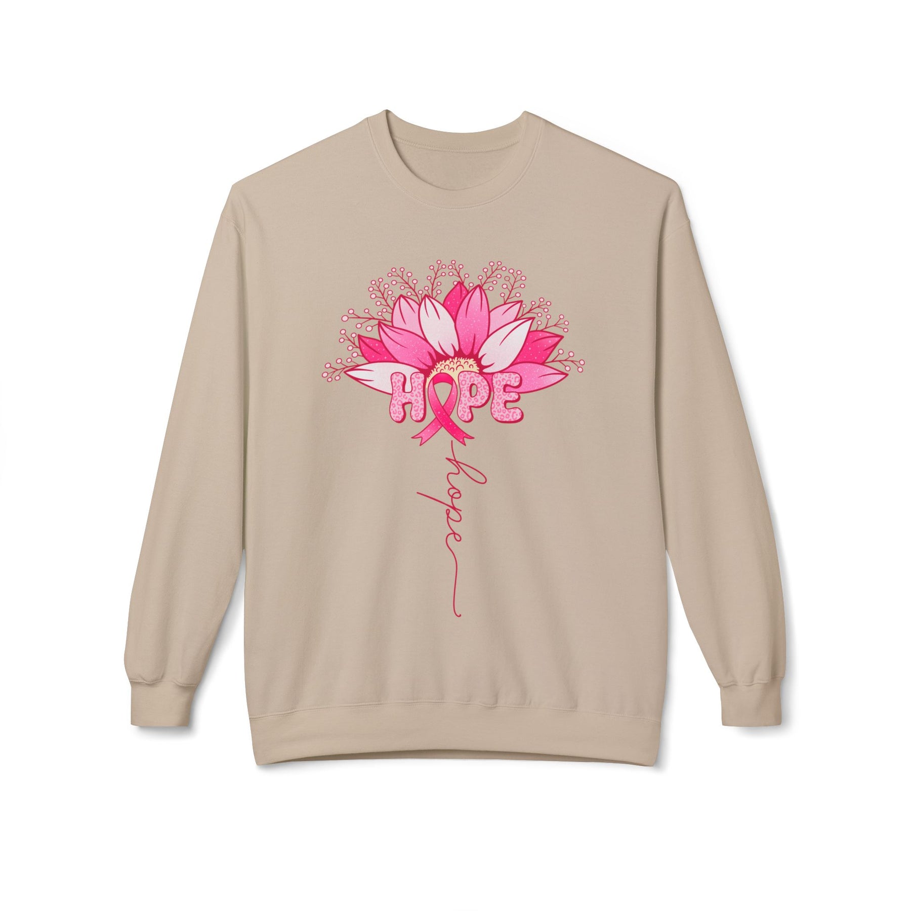 "Hope" Flower Breast Cancer Awareness - Unisex Midweight Softstyle Fleece Crewneck Sweatshirt