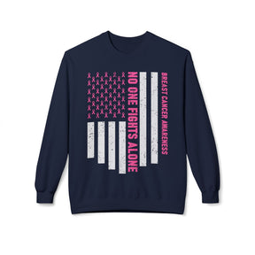 "Breast Cancer Awareness No One Fights Alone" - Unisex Midweight Softstyle Fleece Crewneck Sweatshirt