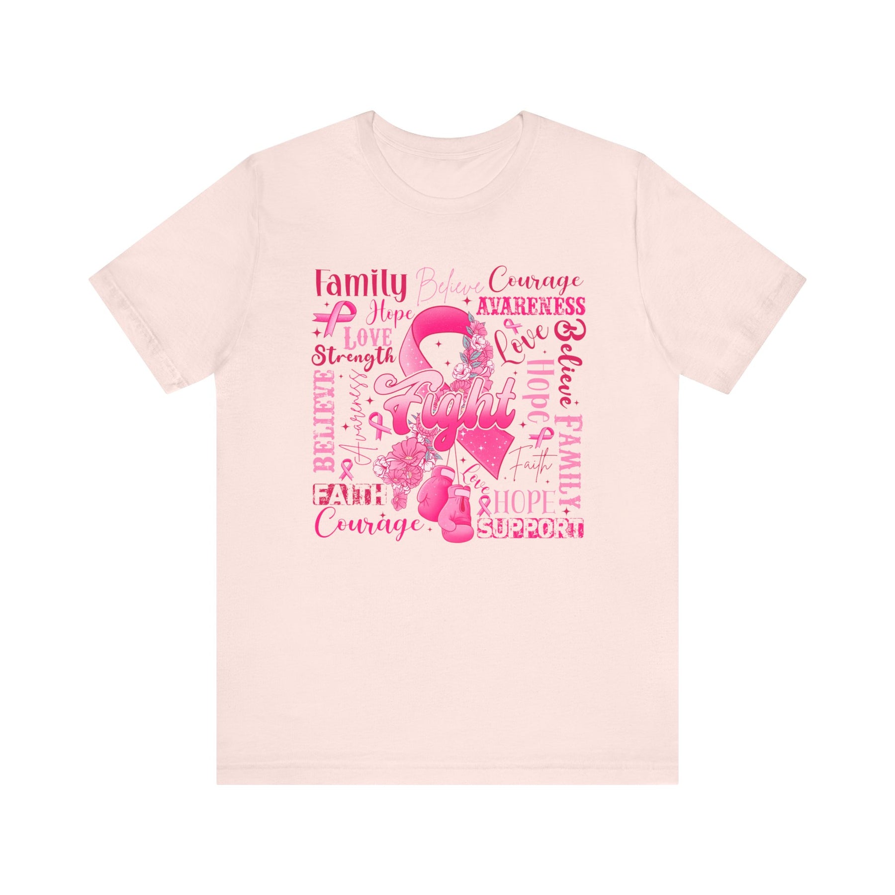 "Fight" Ribbon and Glove Breast Cancer Awareness - Unisex Jersey Short Sleeve Tee