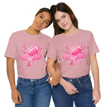 "In October We Wear Pink" Football & Pumpkins Breast Cancer Awareness - Unisex Jersey Short Sleeve Tee