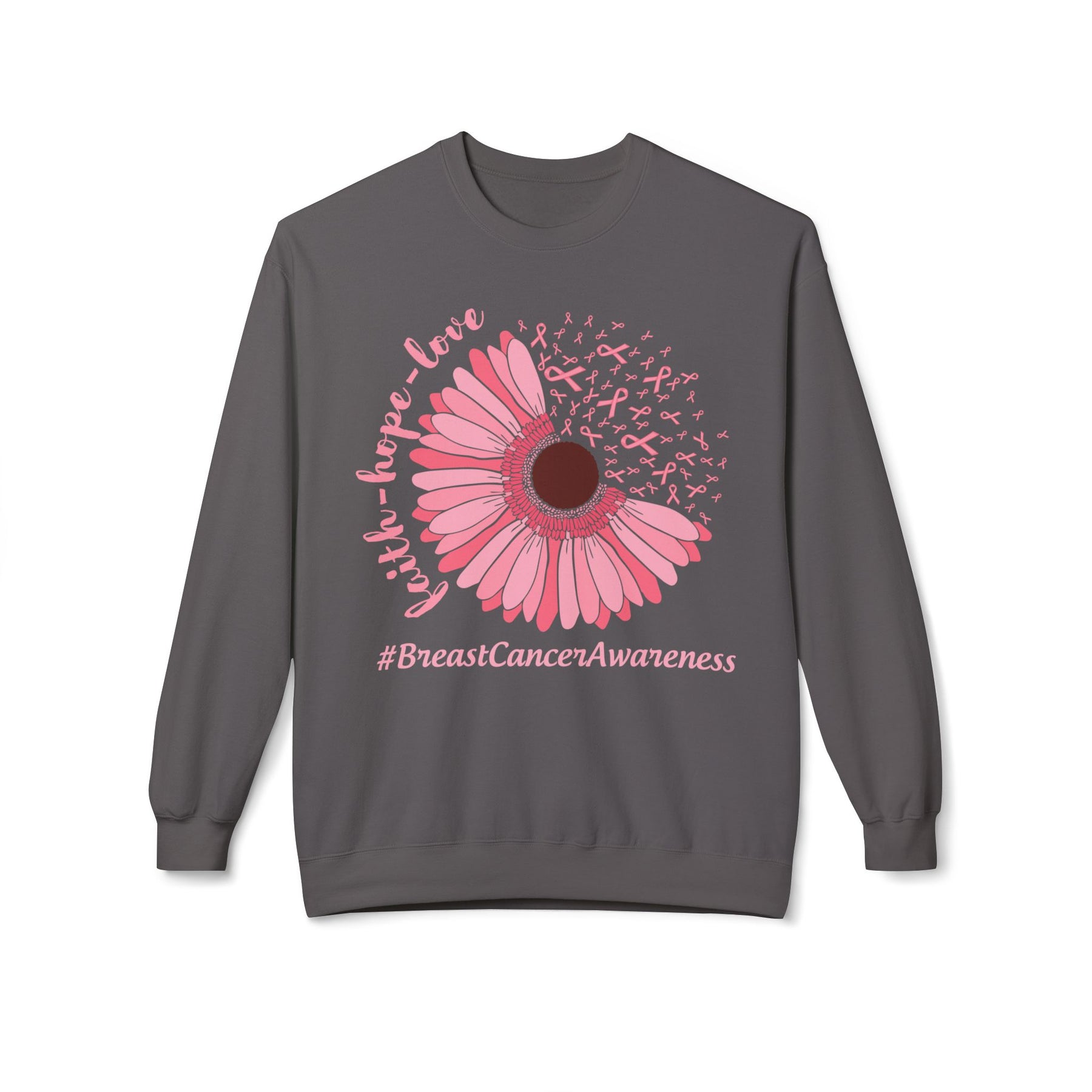 "Faith Hope Love Breast Cancer Awareness" - Unisex Midweight Softstyle Fleece Crewneck Sweatshirt