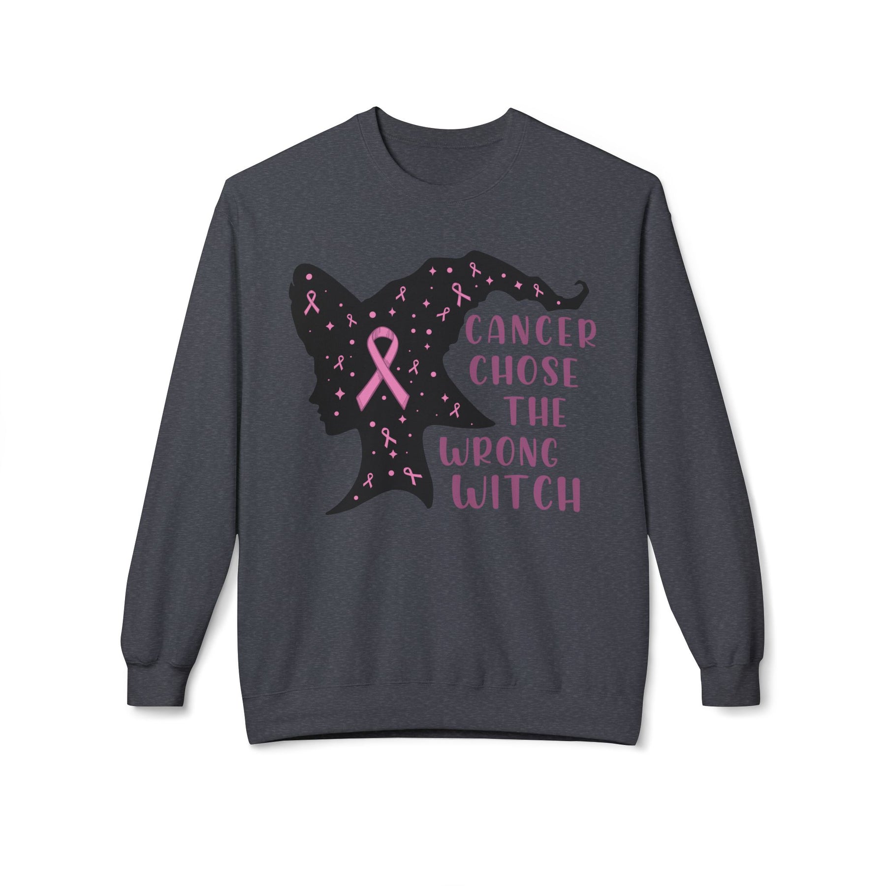 "Cancer Chose the Wrong Witch" Breast Cancer Awareness - Unisex Midweight Softstyle Fleece Crewneck Sweatshirt