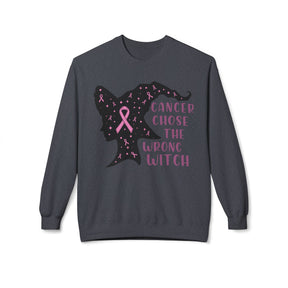 "Cancer Chose the Wrong Witch" Breast Cancer Awareness - Unisex Midweight Softstyle Fleece Crewneck Sweatshirt