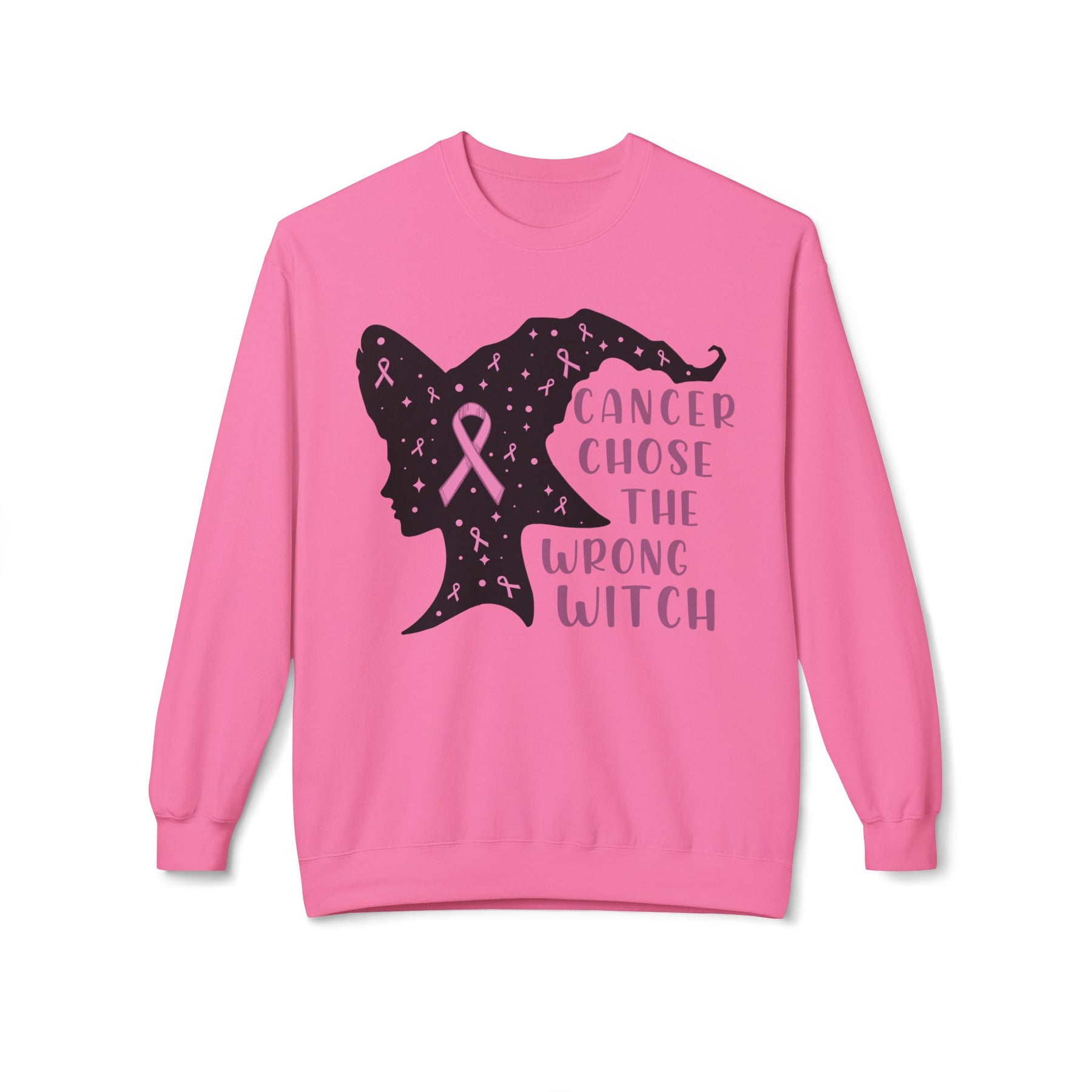 "Cancer Chose the Wrong Witch" Breast Cancer Awareness - Unisex Midweight Softstyle Fleece Crewneck Sweatshirt