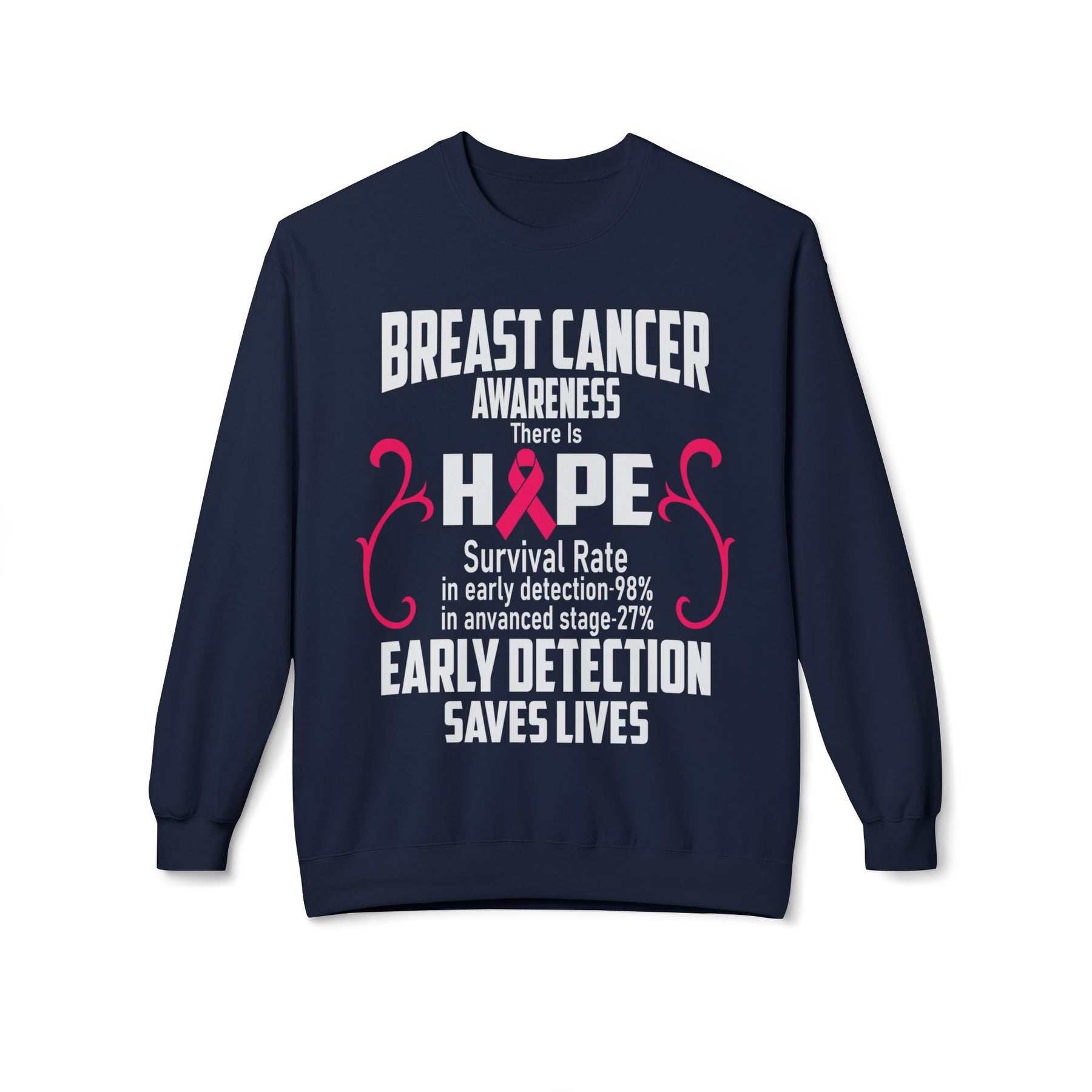 "Breast Cancer Awareness Early Detection Saves Lives" - Unisex Midweight Softstyle Fleece Crewneck Sweatshirt