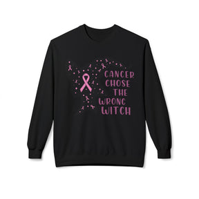 "Cancer Chose the Wrong Witch" Breast Cancer Awareness - Unisex Midweight Softstyle Fleece Crewneck Sweatshirt