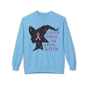 "Cancer Chose the Wrong Witch" Breast Cancer Awareness - Unisex Midweight Softstyle Fleece Crewneck Sweatshirt