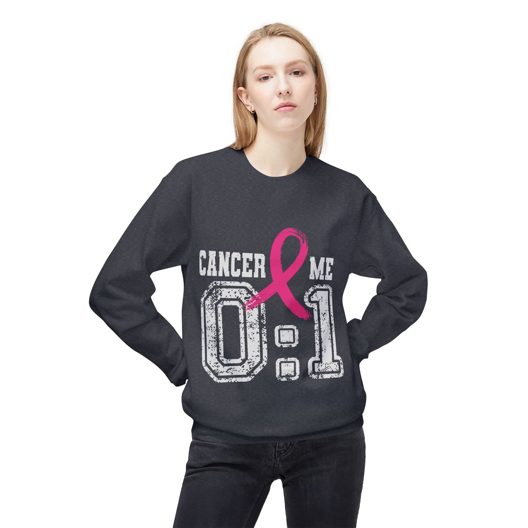 "Cancer: 0 🎗 Me: 1" Breast Cancer Awareness - Unisex Midweight Softstyle Fleece Crewneck Sweatshirt