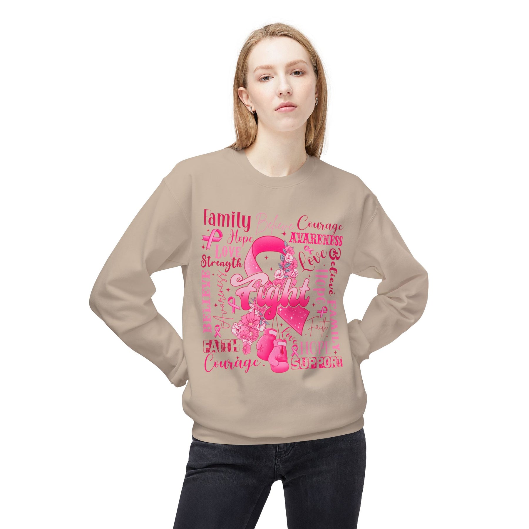 "Fight" Breast Cancer Awareness - Unisex Midweight Softstyle Fleece Crewneck Sweatshirt