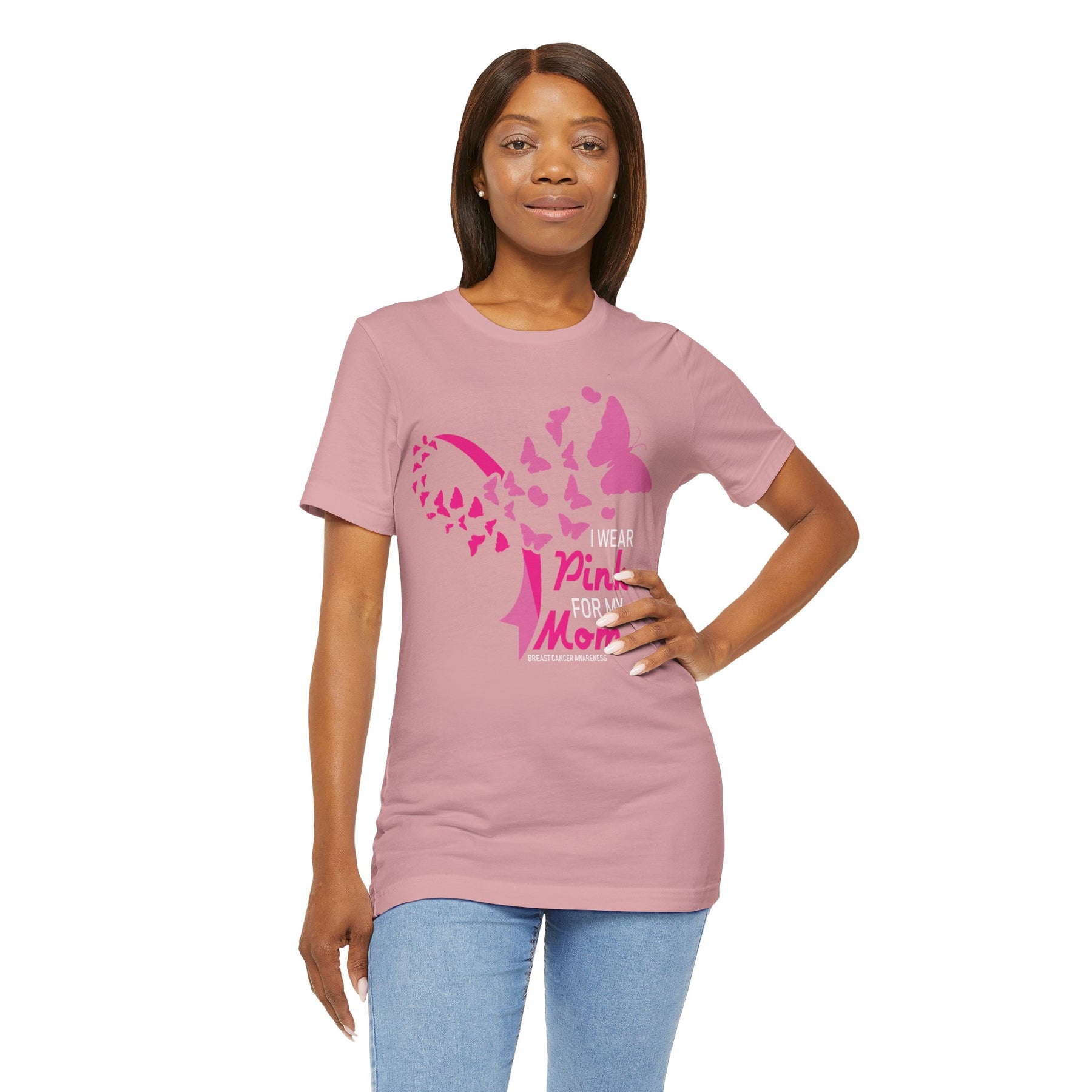 "I Wear Pink for My Mom" Breast Cancer Awareness - Unisex Jersey Short Sleeve Tee