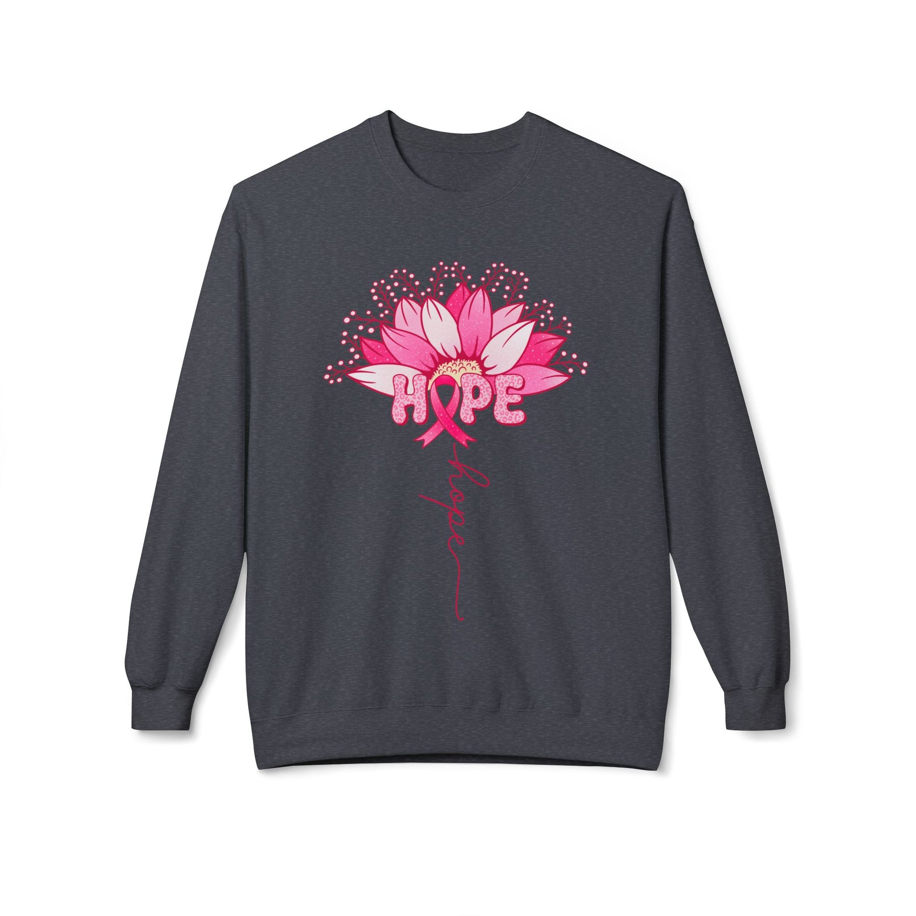 "Hope" Flower Breast Cancer Awareness - Unisex Midweight Softstyle Fleece Crewneck Sweatshirt