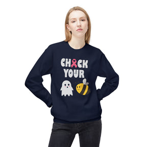 "Check Your 👻 🐝 " Breast Cancer Awareness - Unisex Midweight Softstyle Fleece Crewneck Sweatshirt