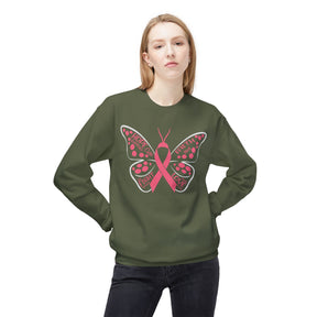 Butterfly Ribbon Breast Cancer Awareness - Unisex Midweight Softstyle Fleece Crewneck Sweatshirt