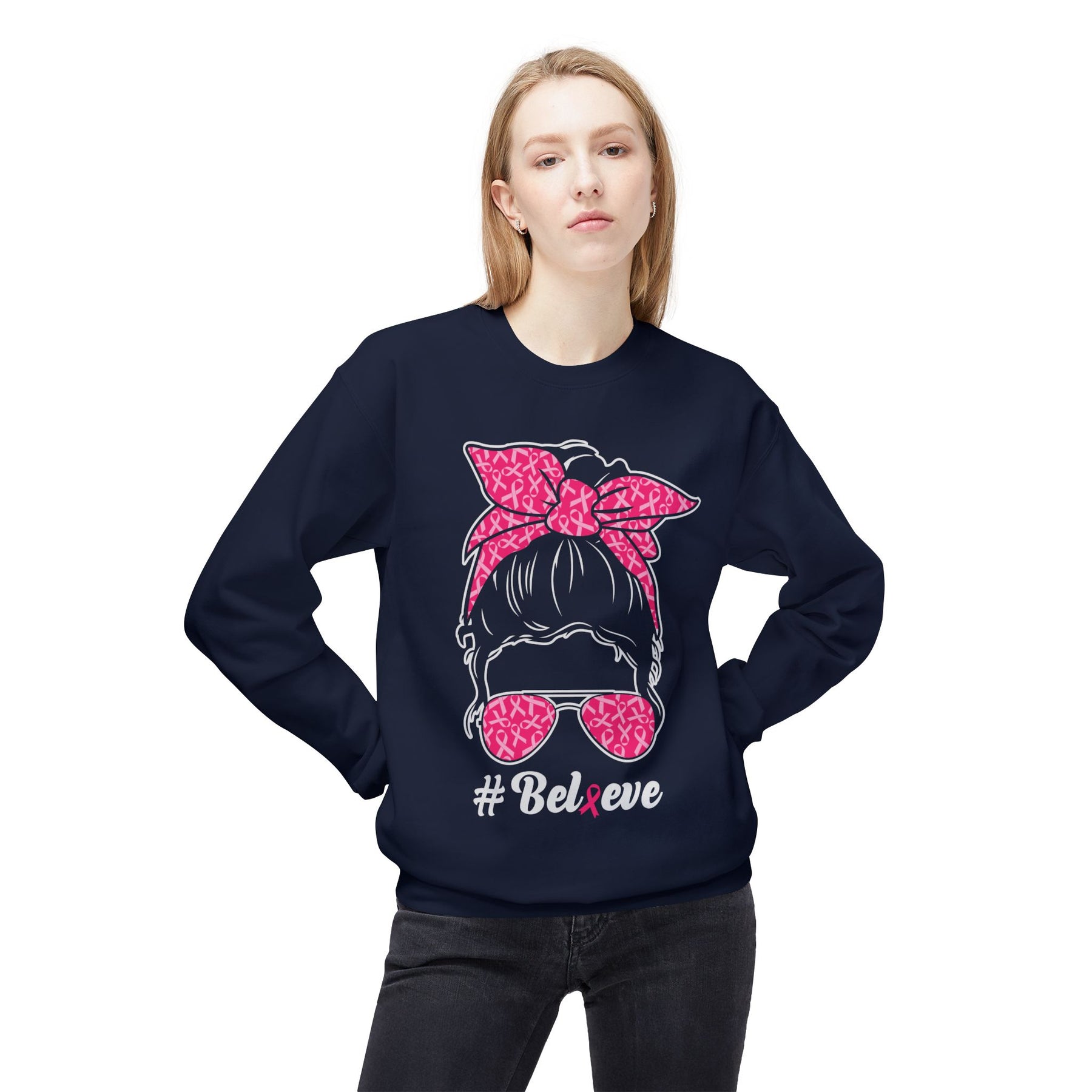 "#Bel🎗eve" - Unisex Midweight Softstyle Fleece Crewneck Sweatshirt