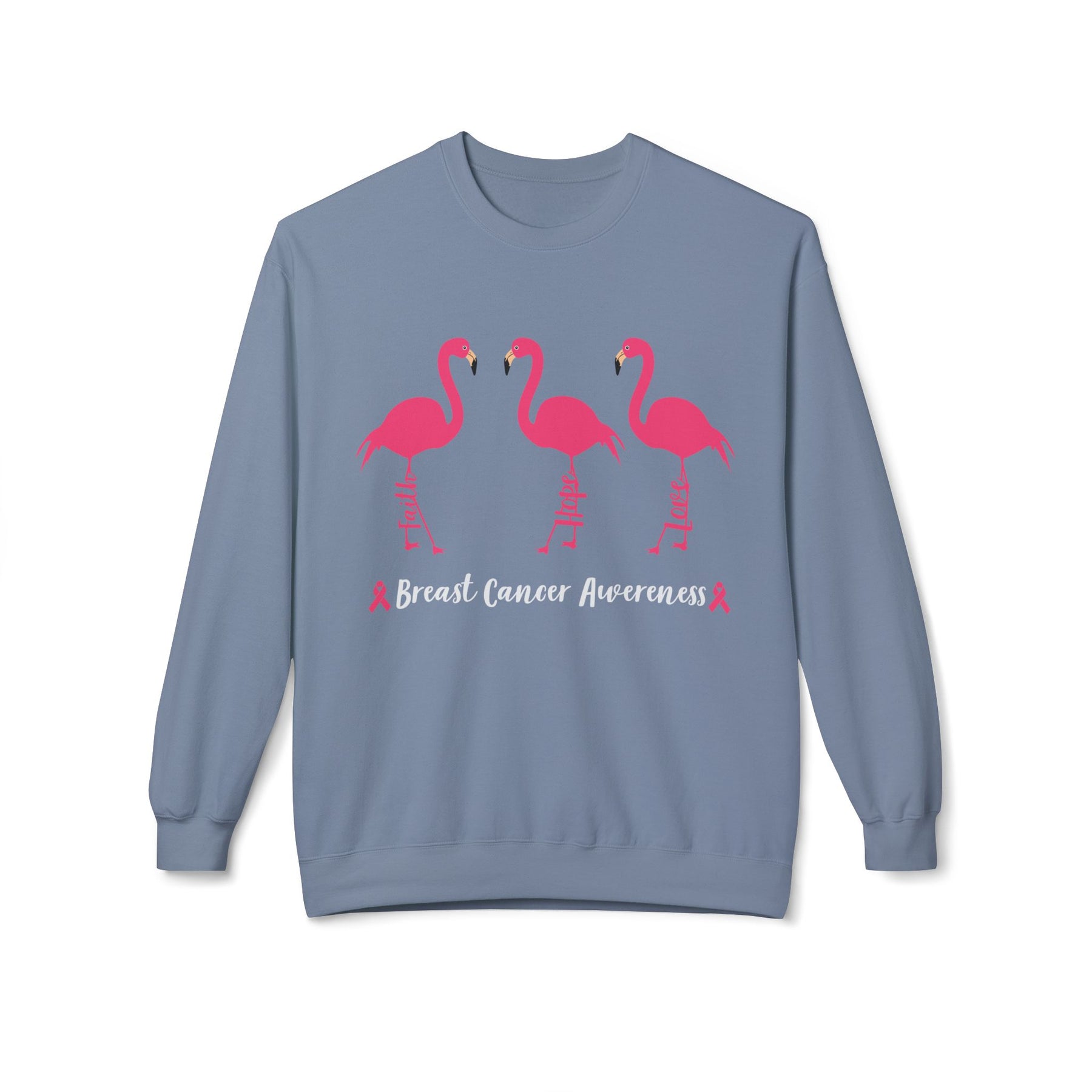 "Faith Hope Love Breast Cancer Awareness" with flamingos - Unisex Midweight Softstyle Fleece Crewneck Sweatshirt