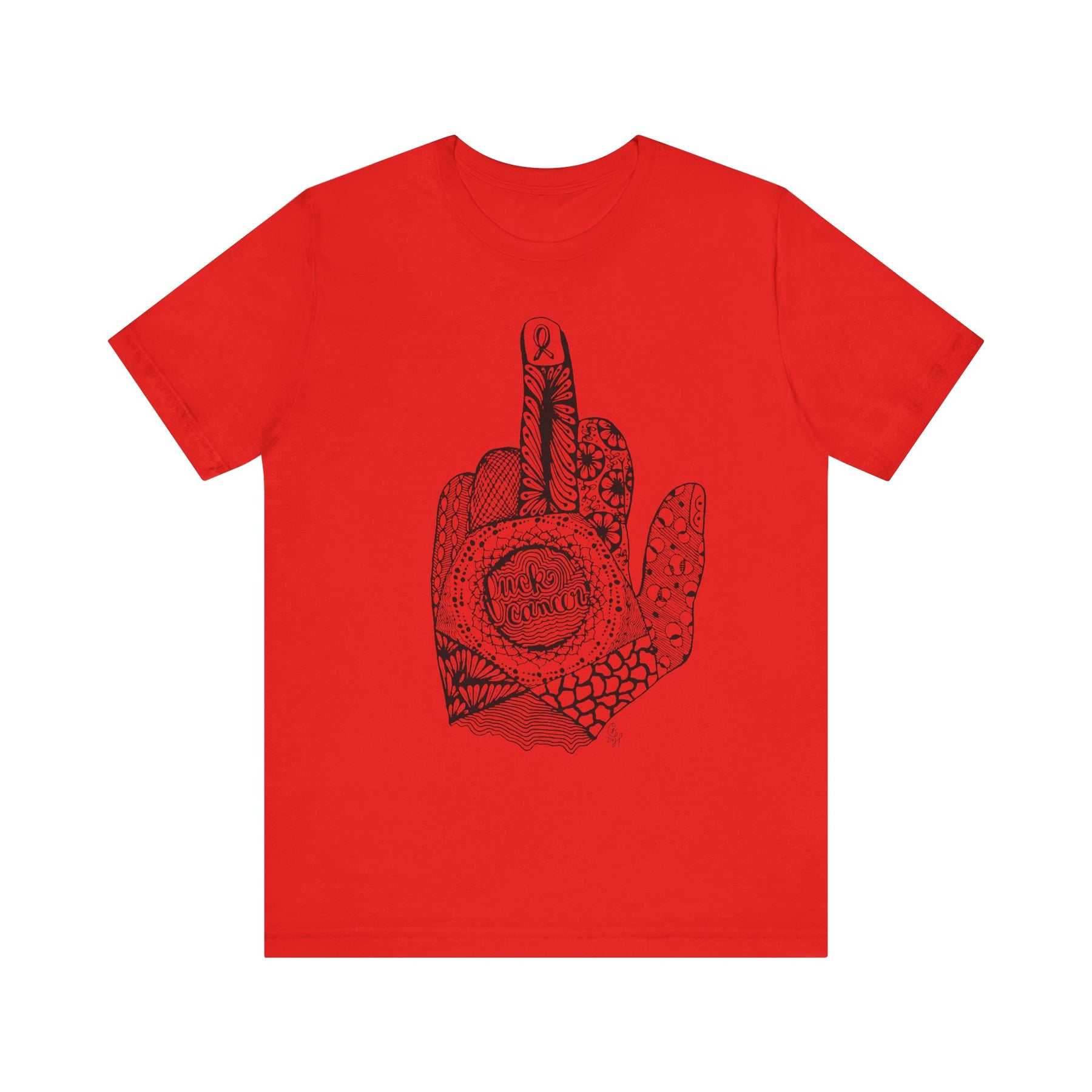 Middle Finger to Cancer - Neutral & Red Color Options - Unisex Jersey Short Sleeve Tee