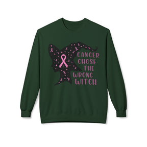 "Cancer Chose the Wrong Witch" Breast Cancer Awareness - Unisex Midweight Softstyle Fleece Crewneck Sweatshirt