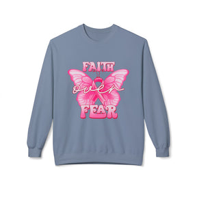 "Faith Over Fear" Breast Cancer Awareness - Unisex Midweight Softstyle Fleece Crewneck Sweatshirt