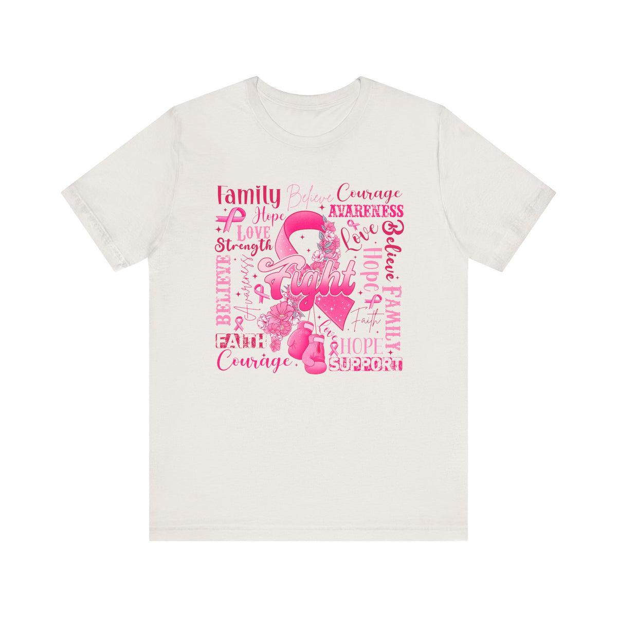 "Fight" Ribbon and Glove Breast Cancer Awareness - Unisex Jersey Short Sleeve Tee