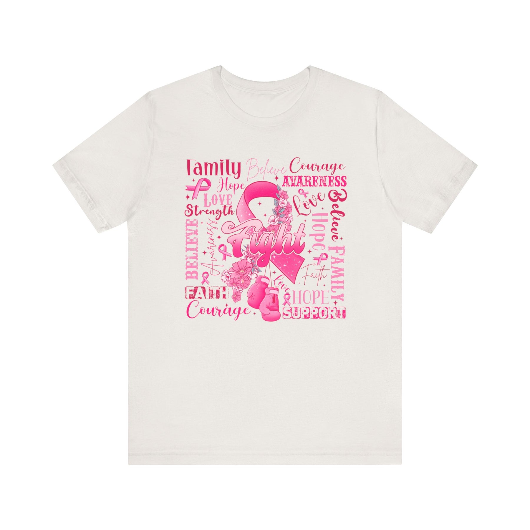 "Fight" Ribbon and Glove Breast Cancer Awareness - Unisex Jersey Short Sleeve Tee