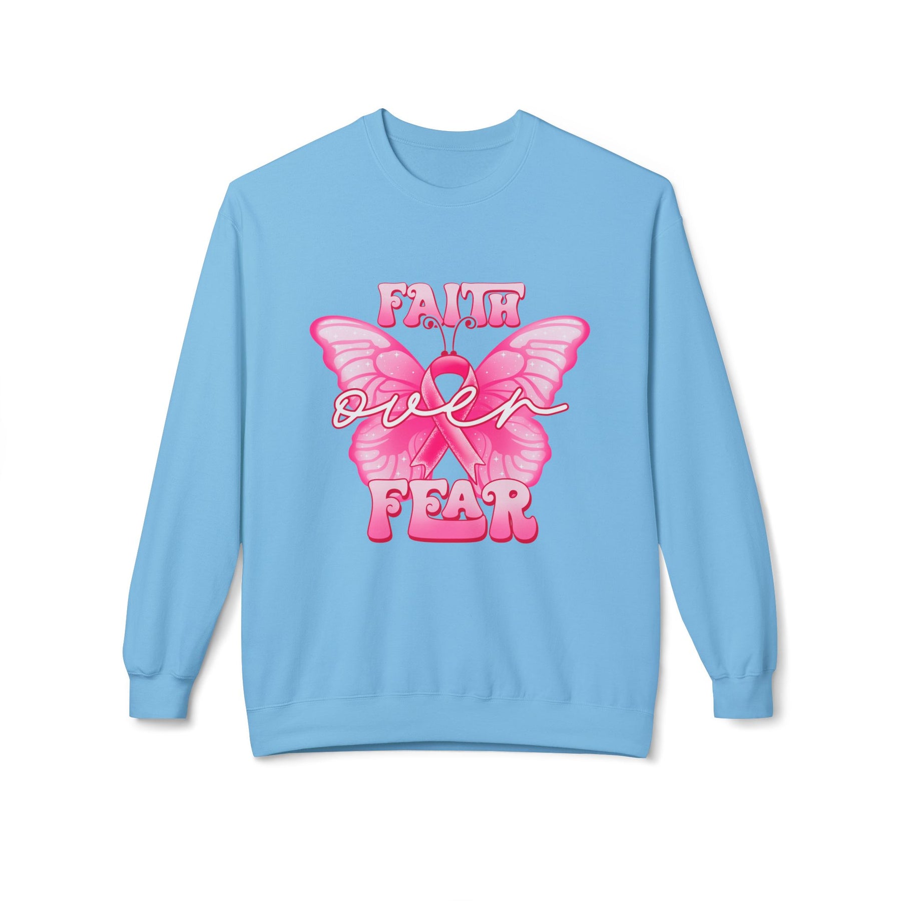 "Faith Over Fear" Breast Cancer Awareness - Unisex Midweight Softstyle Fleece Crewneck Sweatshirt