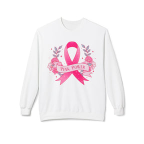 "Pink Power" Breast Cancer Awareness - Unisex Midweight Softstyle Fleece Crewneck Sweatshirt