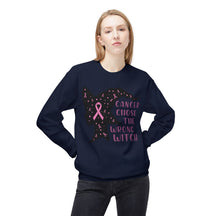 "Cancer Chose the Wrong Witch" Breast Cancer Awareness - Unisex Midweight Softstyle Fleece Crewneck Sweatshirt