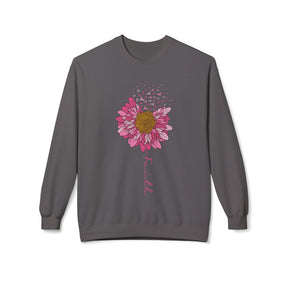 "Faith" Flower and Breast Cancer Ribbons - Unisex Midweight Softstyle Fleece Crewneck Sweatshirt