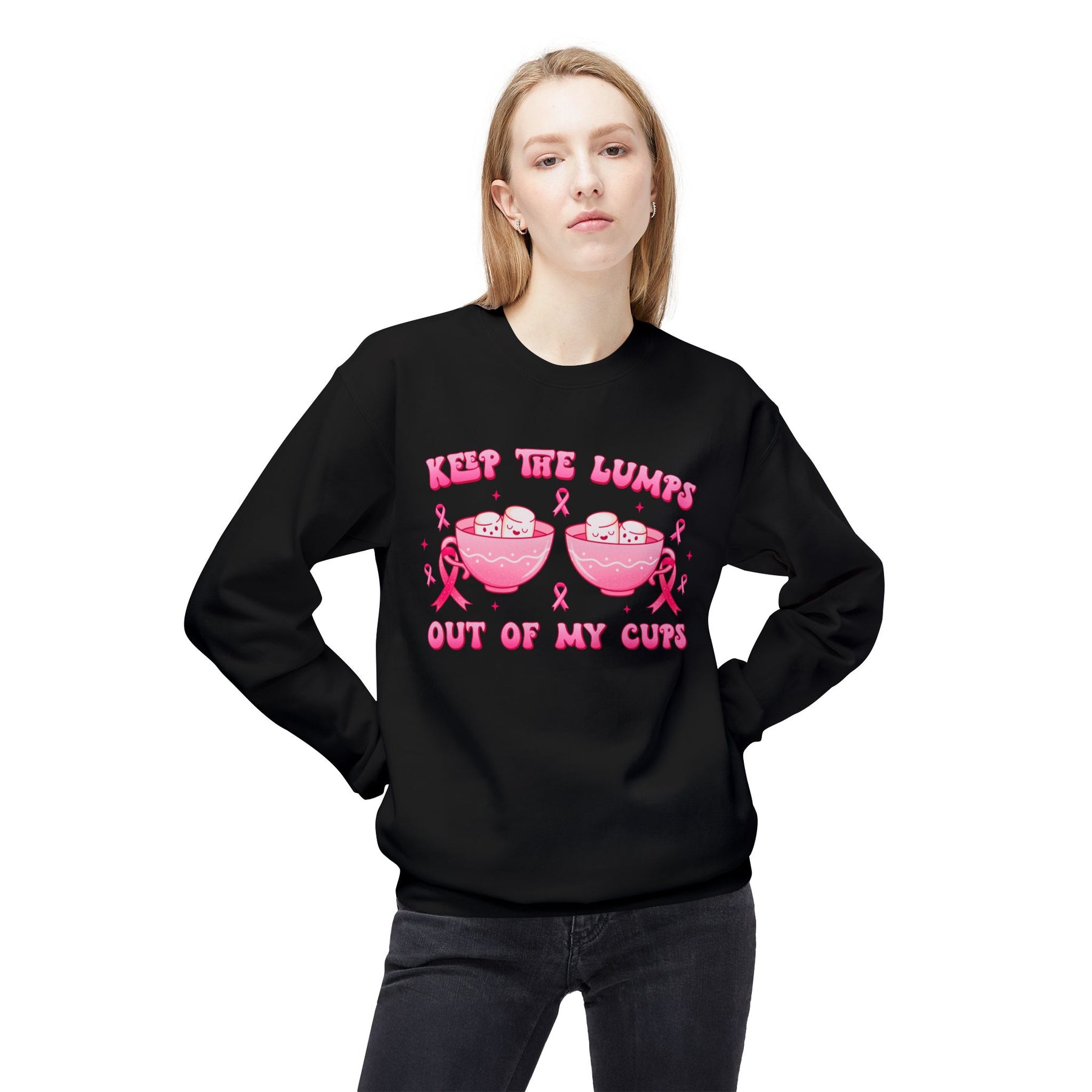 "Keep The Lumps Out Of My Cups" Breast Cancer Awareness - Unisex Midweight Softstyle Fleece Crewneck Sweatshirt